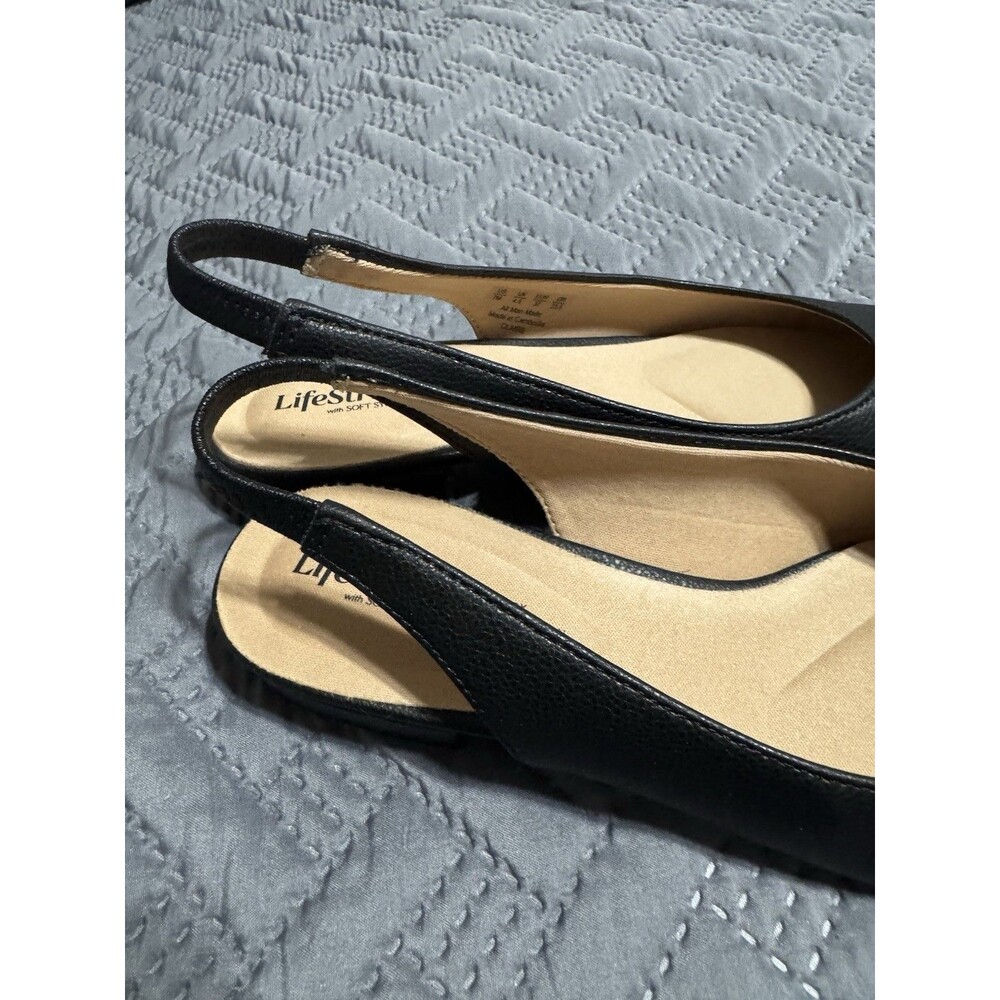 Lifestride Claire Sling back Black Shoes Size 7M Classic Office 1 Inch Heel New - Picture 2 of 8